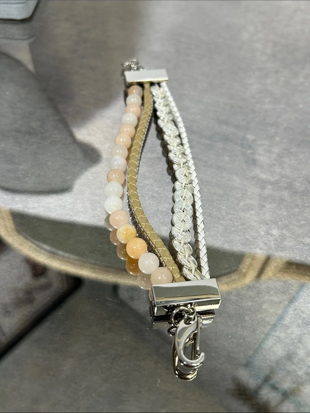 Elegant Stone Bead and Silver Multi-Stack Bracelet